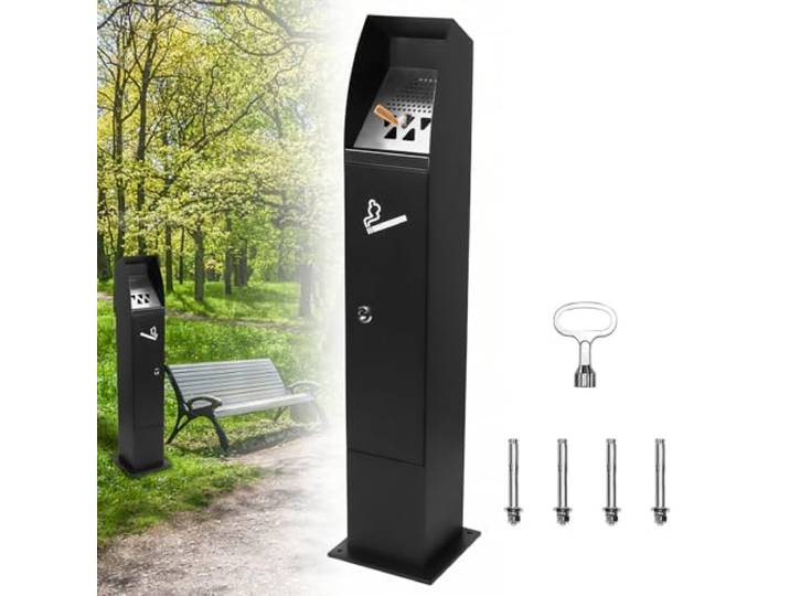 Standaschenbecher für Draußen, Edelstahl-Aschenbecher in Schwarz Freistehendes Design für Terrasse, Hotels, Cafés, Büros, Restaurants und Bars, Geeignet für Außenbereiche