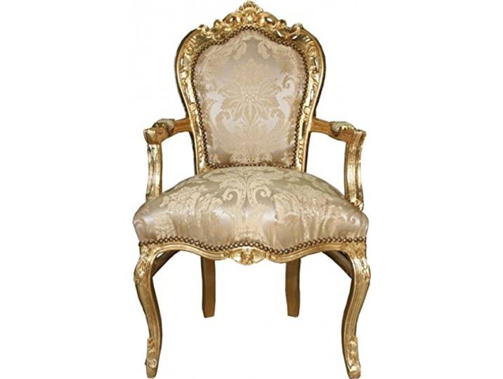 Casa Padrino Barock Esszimmerstuhl Creme Blumen Muster/Gold mit Armlehnen - Möbel