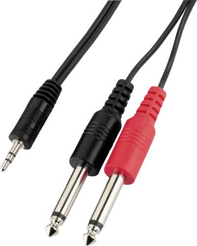 Monacor 0066800 Klinke Audio Adapterkabel [2x Klinkenstecker 6.3mm (mono) - 1x Klinkenstecker 3.5 mm] 2m Schwarz