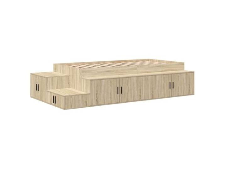 PUGYNBK Lagerbett Sonoma Eiche 75 cm Holz Technik Lattenrost, Scharniertüren, integrierte Regale, ohne Lattenrost, einfache Reinigung