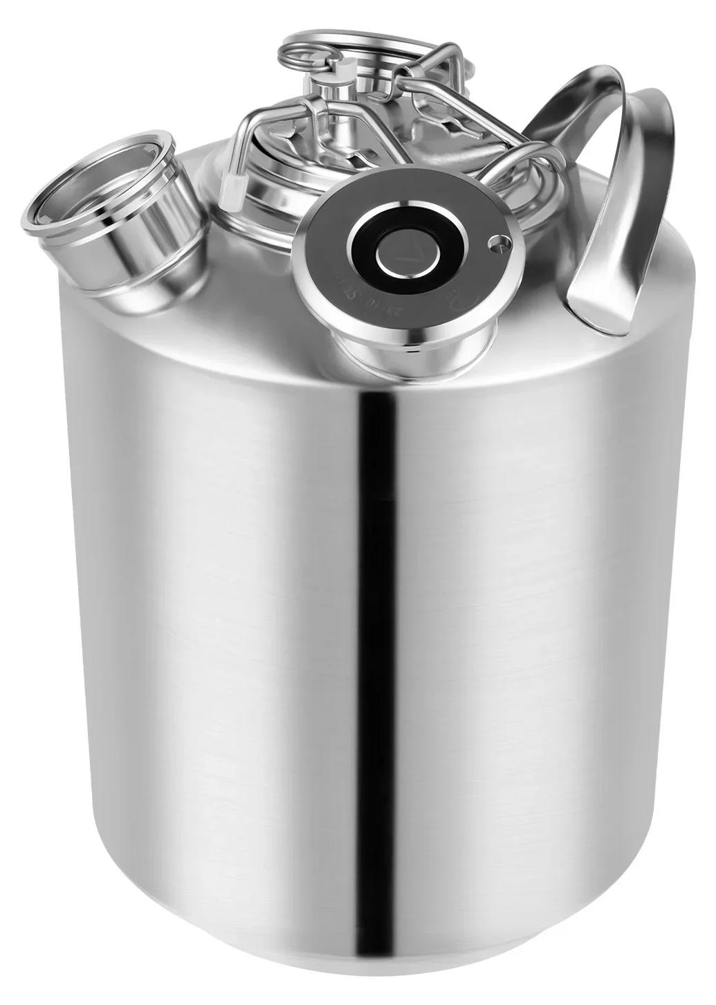 Bierleitungs-Reinigungsfass - Reinigungsbehälter für Bierzapfanlage - Edelstahl - 10 l - A- und S-Typ Zapfköpfe - Silber