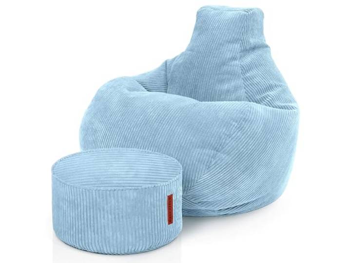 Green Bean® Sitzsack mit Hocker aus Cord - Sitzsäcke für das Wohnzimmer, Schlafzimmer, Sitzsack-Sessel für Erwachsene Hellblau