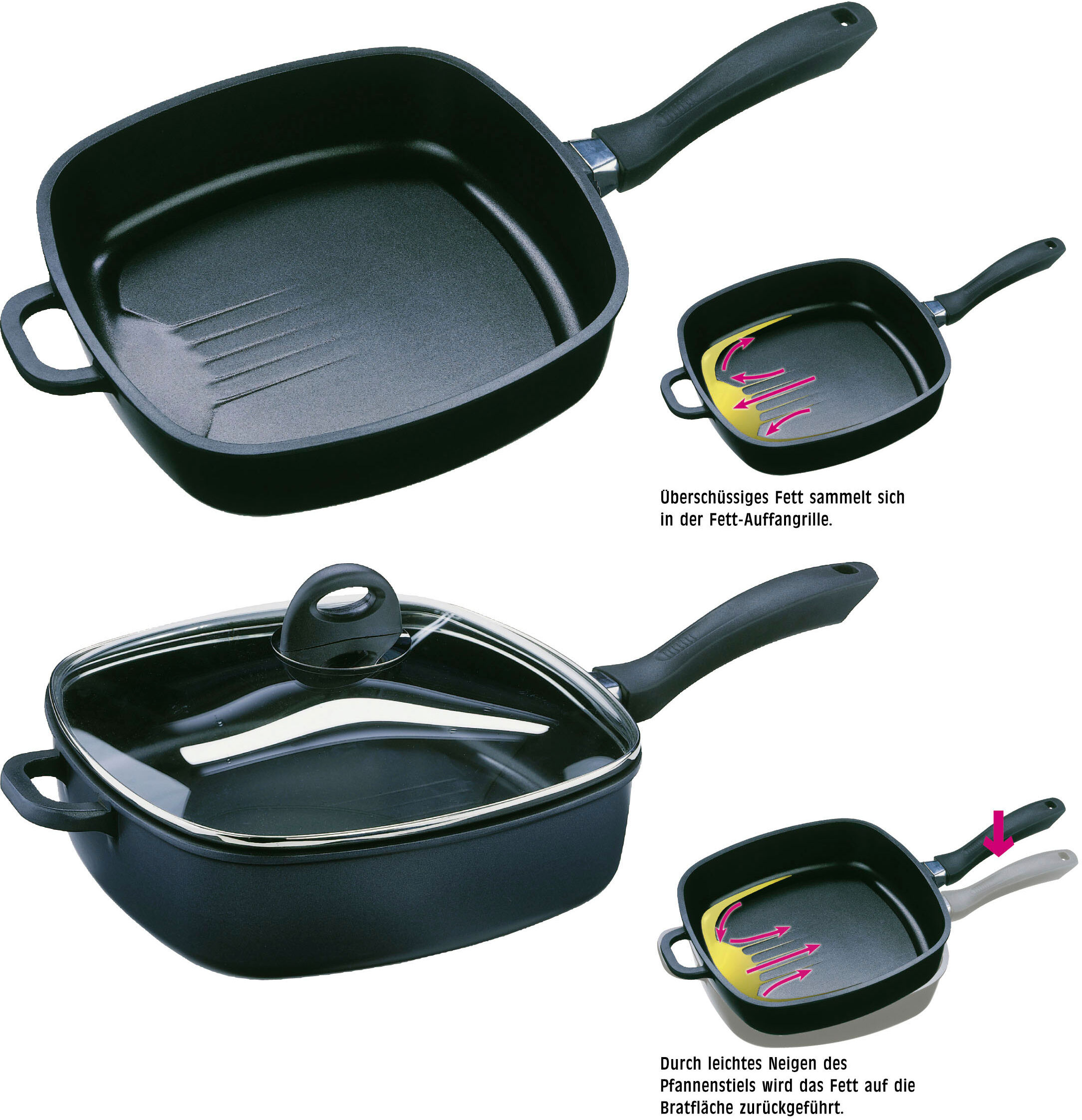 Schmorpfanne GSW "Gourmet", schwarz, H:7cm Ø:28cm, Pfannen, Schmorpfanne, Fett-Trenn-Pfanne, robuste Qualtiät, 28x28 cm, Induktion