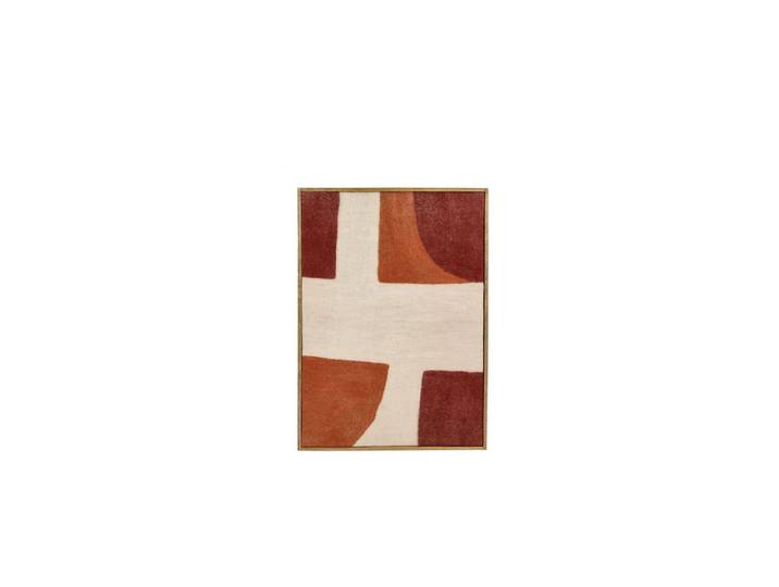 Toile avec cadre en bois de manguier orange et bordeaux, laine ap