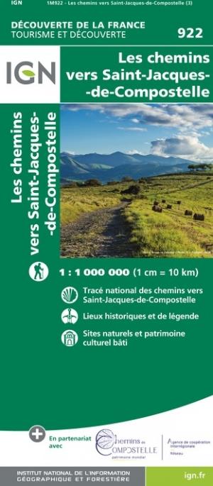 Carte de France - Chemins vers St-Jacques-de-Compostelle   IGN