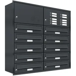 AL Briefkastensysteme 10 Fächer Premium Unterputz Briefkasten Anlage RAL 7016 Anthrazit Grau, Post A4, wetterfest, Artikelnummer: 132P10U2KSP7016