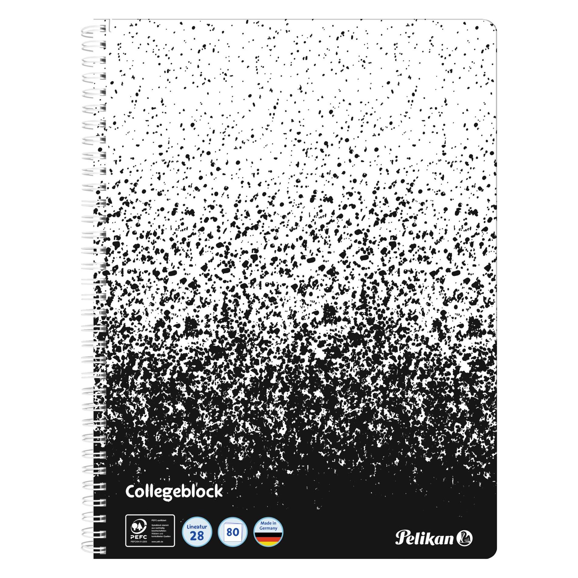 Pelikan Notizblock Spiralblock A4 80 Blatt Lineatur 28 Motiv Color Edition schwarz/weiss (A4, Kariert, Weicher Einband) (103107)