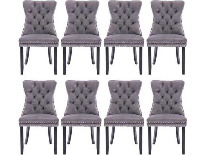 SoarTalent 8er Set Esszimmerstühle Samt gepolstert Nagelkopf, Grau Samt gepolstert, Nagelkopfbesatz, Massivholzbeinen, Metall-Ziehring, für Esszimmer & Wohnzimmer
