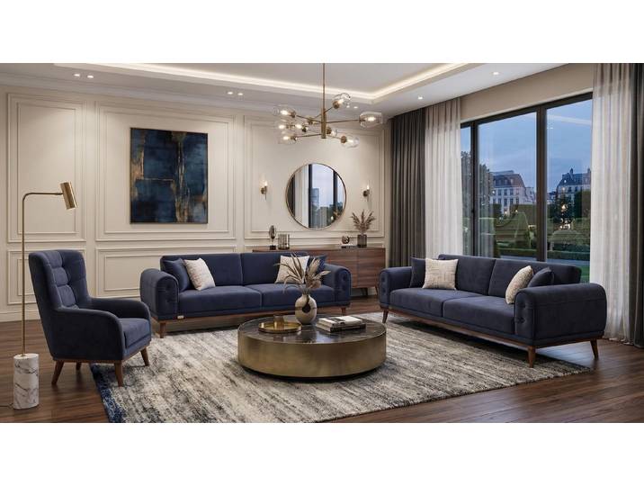 Xlmoebel Polstergarnitur Blaues Wohnzimmer-Set Sofas Polster-Sofas Stoff Designermöbel, (3-tlg., 3-2-1)