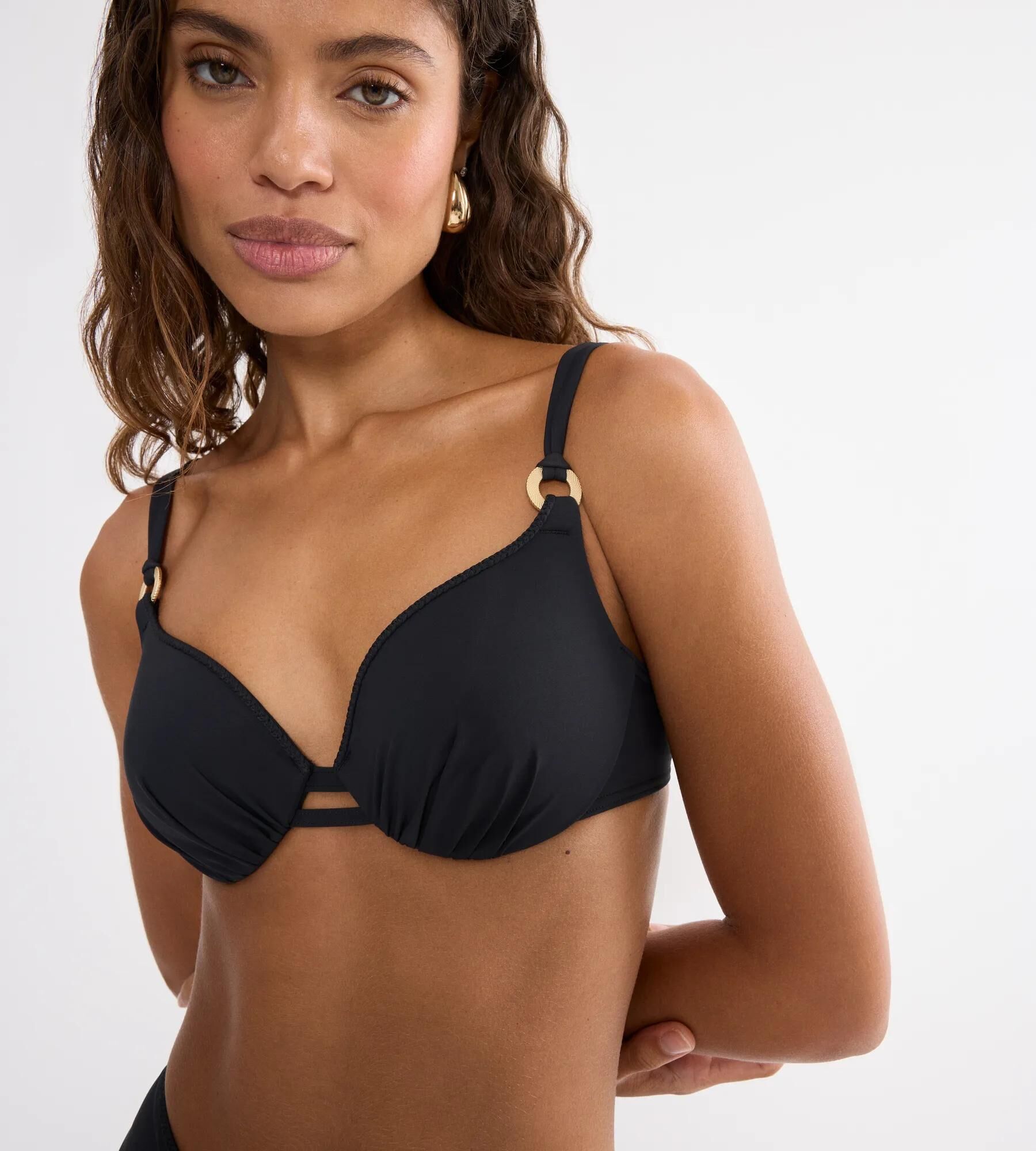 Bügel-Bikini-Top TRIUMPH "Summer Twist WP 01", Damen, Gr. 44, Cup B, schwarz, Microfaser, Obermaterial: 77% Polyamid, 23% Elasthan, Bikini-Oberteile Bügel-Bikini-Top, gepolstert, Zierringe schwarz 44, Cup B