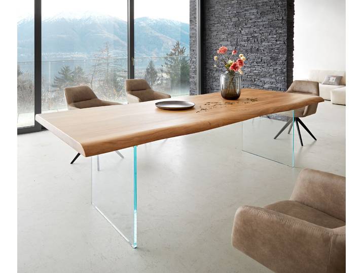 Table à manger Edge 260x100 XL acacia nature verre Live Edge