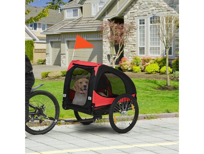 PawHut Remorque Vélo pour Chiens Pliante Rouge Résistante 140cm