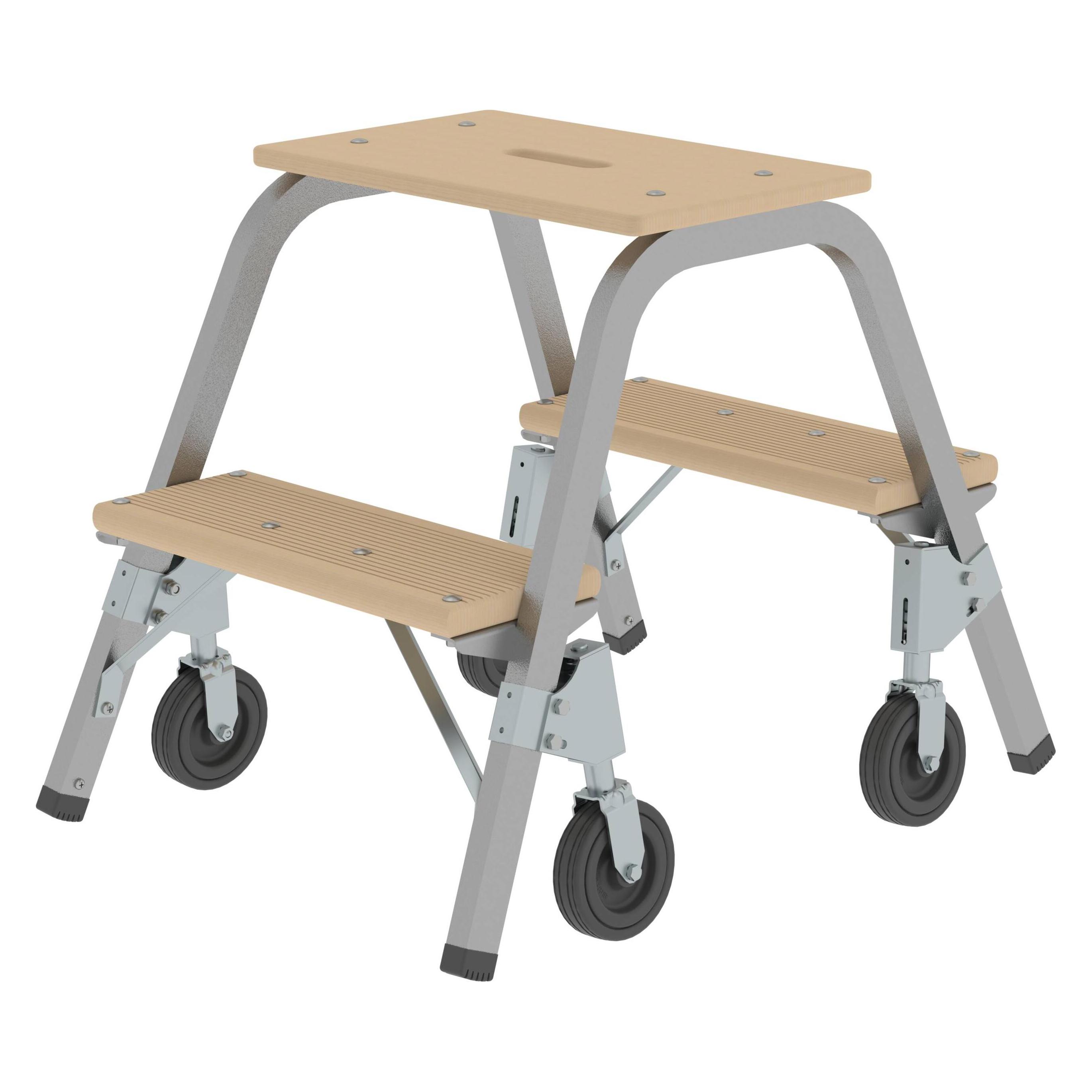 Munk Stahl-Holz-Tritt mit Bockrollen 2x2 Stufen (Gerüst, 62 cm) (228733)