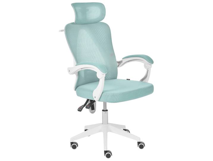BELIANI Bürostuhl Mintgrün Stoff u. Mesh Höhenverstellbar Drehbar Bremsbare Rollen mit Armlehnen Wippfunktion Verstellbare Lenden- & Kopfstütze Modern