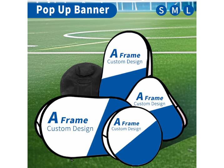 Bannières pop-up un cadre drapeau promotion sportive conception gratuite impression de logo personnalisé pour la publicité forme de triangle circulaire ovale verticale