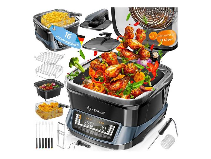 KESSER Multikocher Küchengerät mit 16 Programmen Grillen, Backen, Schmoren, Dampfgaren, 1800 W, All-in-One Slow Cooker, Schnellkochkopf, Heißluftfritteuse, Reiskocher