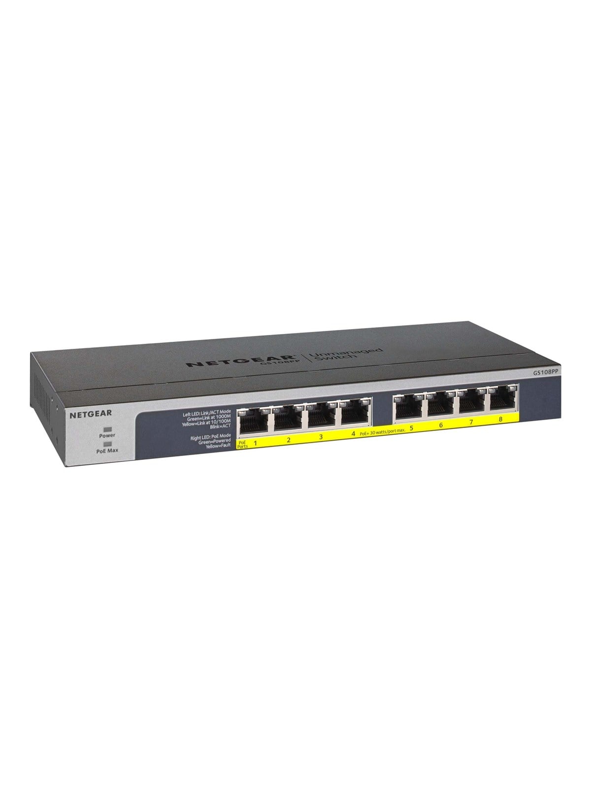 Netgear GS108LP-100EUS 8-Port Gigabit Ethernet PoE+ Unmanaged Switch with FlexPoE (60W)