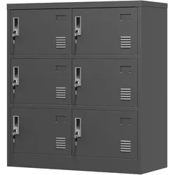 MODFU Metall Spindschrank 100x90x40 cm mit 6 Türen und Kartenfach Schwarz, belüftet, abschließbar, pulverbeschichtet, für Büro und Umkleide