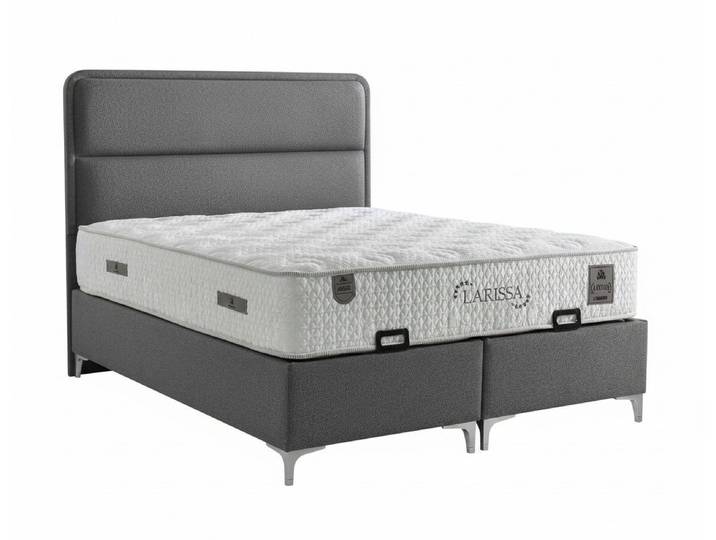JVmoebel Boxspringbett Bett mit Matratze Stoffbezug grau mit Stauraum
