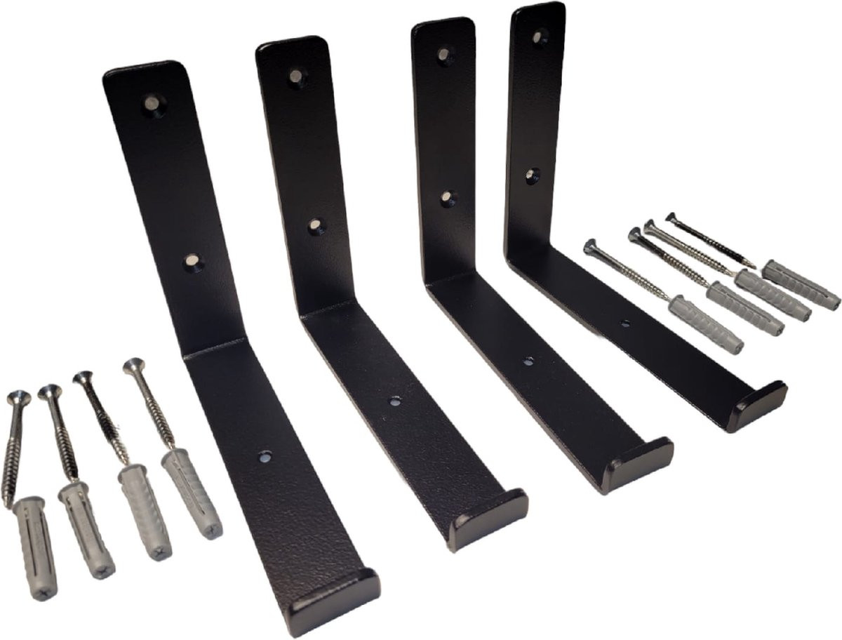 Stylewood Set van 4 Zwarte Metalen Plankdragers met Bevestigingsmateriaal - 15 cm