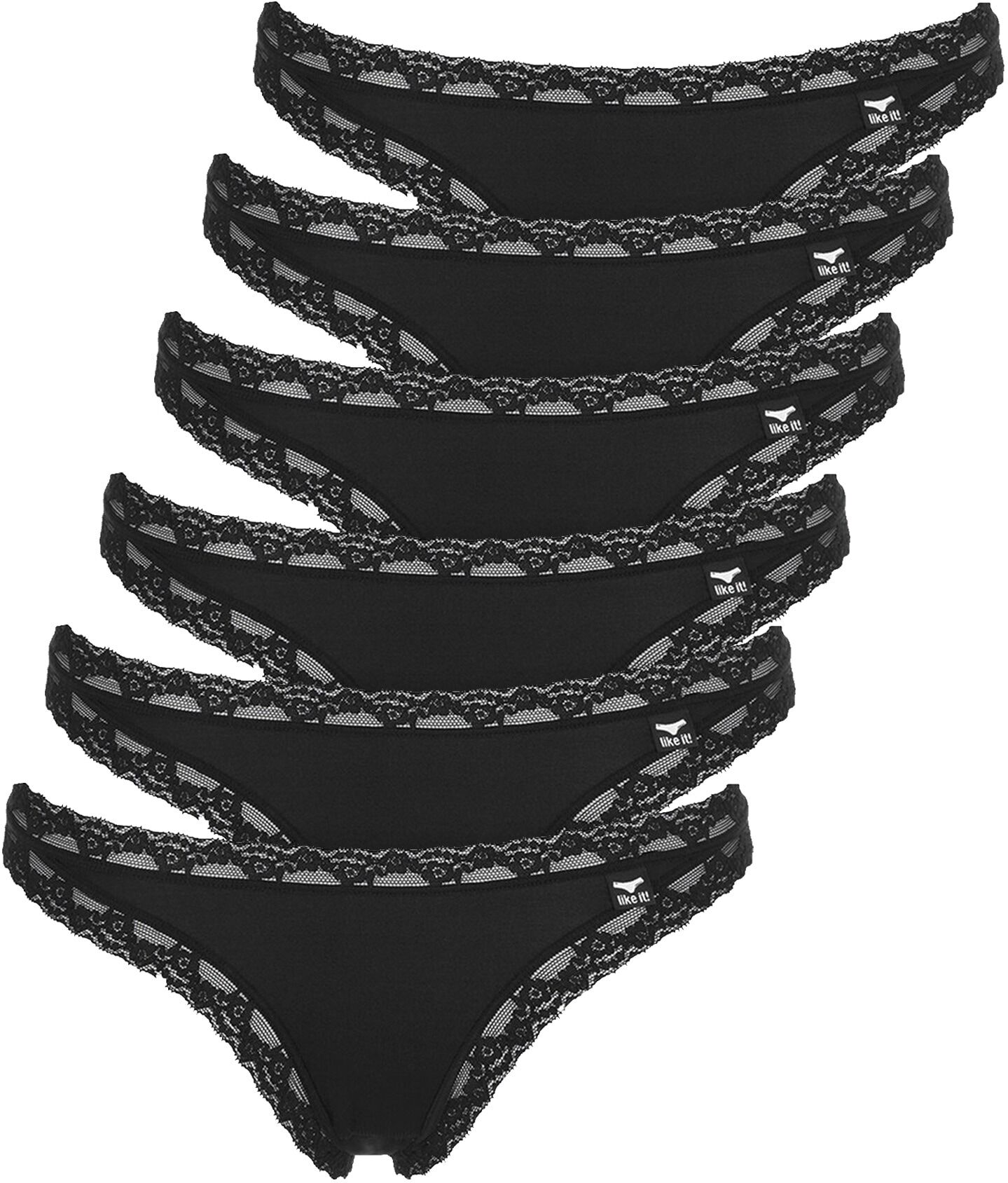 Like It! String LIKE IT "6er Pack Damen String Olivia", Damen, Gr. M, schwarz, Obermaterial: 92% Polyamid PA. 8% Elasthan EL., Unterhosen String