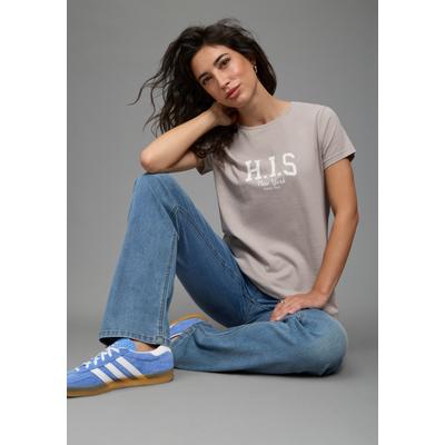 T-Shirt H.I.S, Damen, Gr. 40/42, grau, Single Jersey, Obermaterial: 100% Baumwolle, bedruckt, figurumspielend, Rundhals, Shirts T-Shirt, bedruckt, für die Freizeit, aus Baumwolle