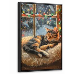 LEINWAND Bilder mit Rahmen - Katze - Weihnachten - Winter - Tier - 20x30