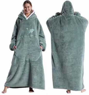 Uplifted Finds Extra Long Wearable Hooded Blanket With Sleeves Cozy Flannel Winter Throw dark Green