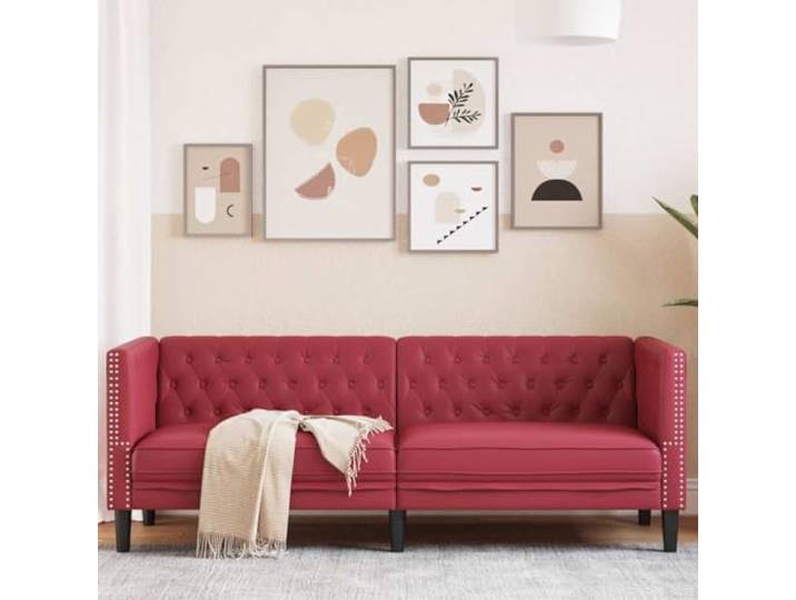 HEFZGDB Chesterfield-Sofa 3-Sitzer Weinrot Kunstleder Polsterung Langlebig Bequem Stilvoll Wohnzimmer Möbel Elegant Schmutzabweisend Stabilität
