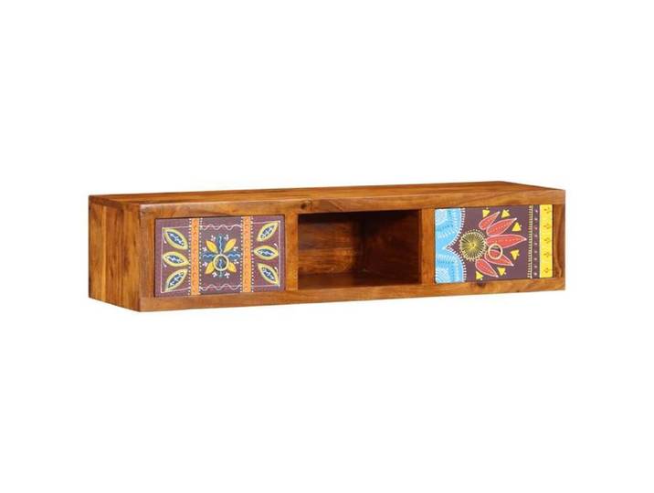 Multicolore Meuble TV - JILL'S - TABLE TV - mural multicolore 100x30x22 bois massif d'acacia LV293