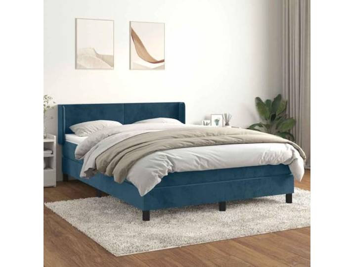 Samt Taschenfederkernmatratze verstellbares Kopfteil Boxspringbett Boxspringbett mit Matratze Dunkelblau 140x190 cm Samt Luxus Bett mit Kopfteil Taschenfederkern Topper