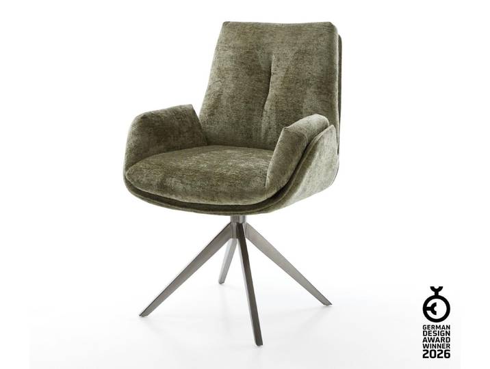 DELIFE Drehstuhl Clea-Flex Chenille Olive Kreuzgestell breit Graphit 360° drehbar Wippfunktion