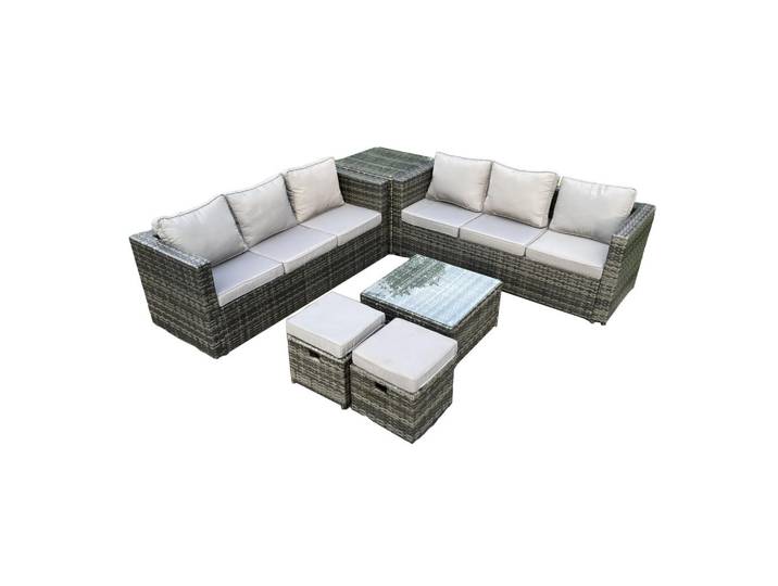 Fimous Gartenset mit Couchtisch Polyrattan 8-Sitzer, Dunkelgrau, Metall, Gartenmöbel, Gartengarnituren, Gartenmöbel-Sets