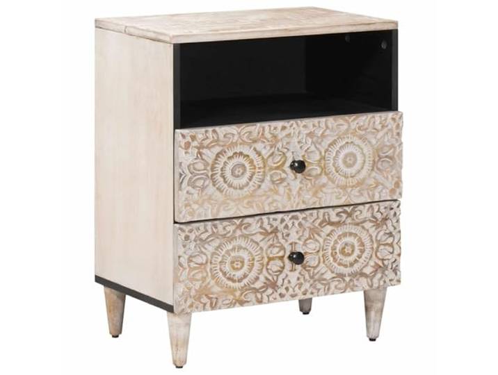 Heofavd Nachttisch Weiß 50 x 33 x 60 cm Massivholz Mango