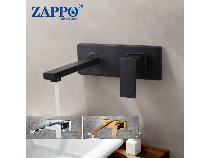 Robinet de salle de bain mural ZAPPO, robinet cascade pour salle de bain, mitigeur eau chaude et froide, robinet de baignoire à poignée unique, noir/doré