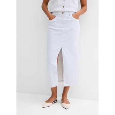 Jeansrock BONPRIX, Damen, Gr. 38, weiß (weiß gestreift (länge: regulär)), Obermaterial: 98% Baumwolle, 2% Elasthan, gerade 7/8-Länge, Röcke Jeansrock, gerade Passform, mit Elasthan-Anteil, aus Baumwollmaterial, Midi-Länge