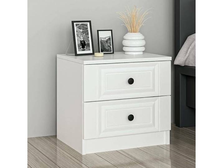 Dmora Nachttisch Leonis 72x42x77h cm Weiß 2 Schubladen, 1 Fach