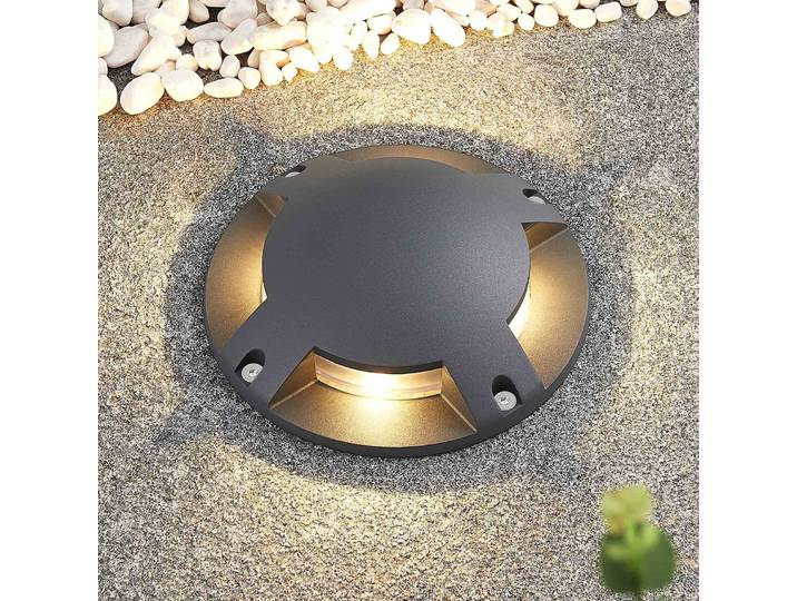 Lindby LED-Bodenstrahler Cormac, 4-flammig, Ø 21 cm, IP67 Cormac, schwarz, Aluminium, Modern, LED Außenleuchte