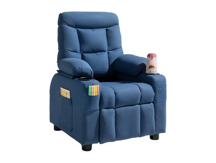 VEVOR Kindersofa Kindersessel Kinderstuhl Kuschelsessel Kindermöbel Blau für Jungen & Mädchen, 107° bis 126° Verstellbare Rückenlehne Atmungsaktiver Polyesterbezug Getränkehalter Taschen Fußstützen