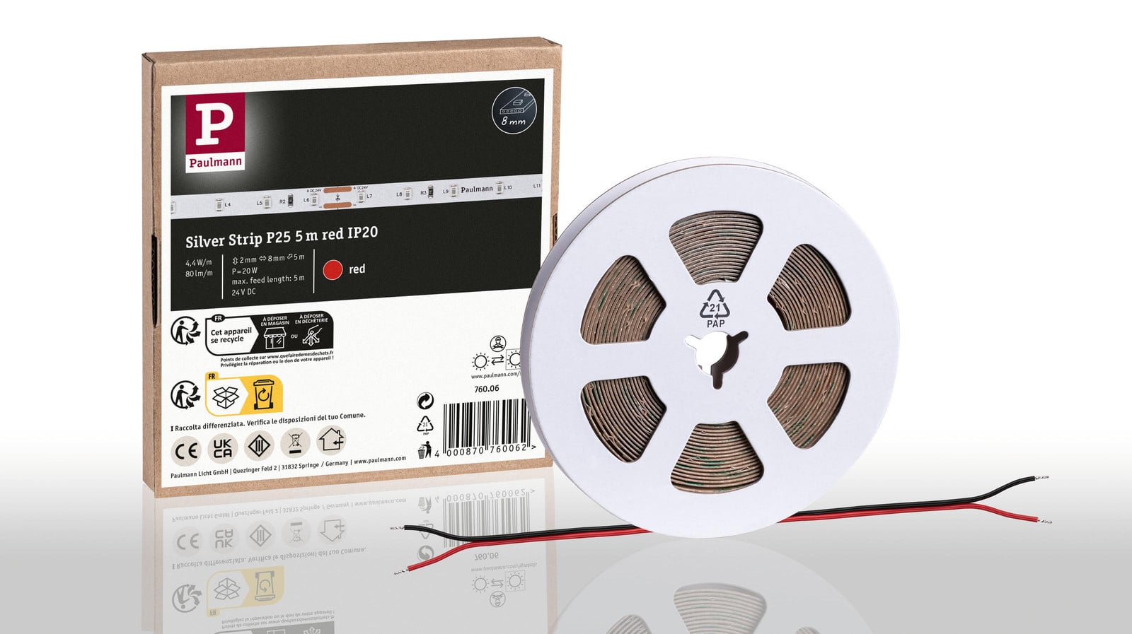 Paulmann Pro Strip LED-strip P25, rood, zilver