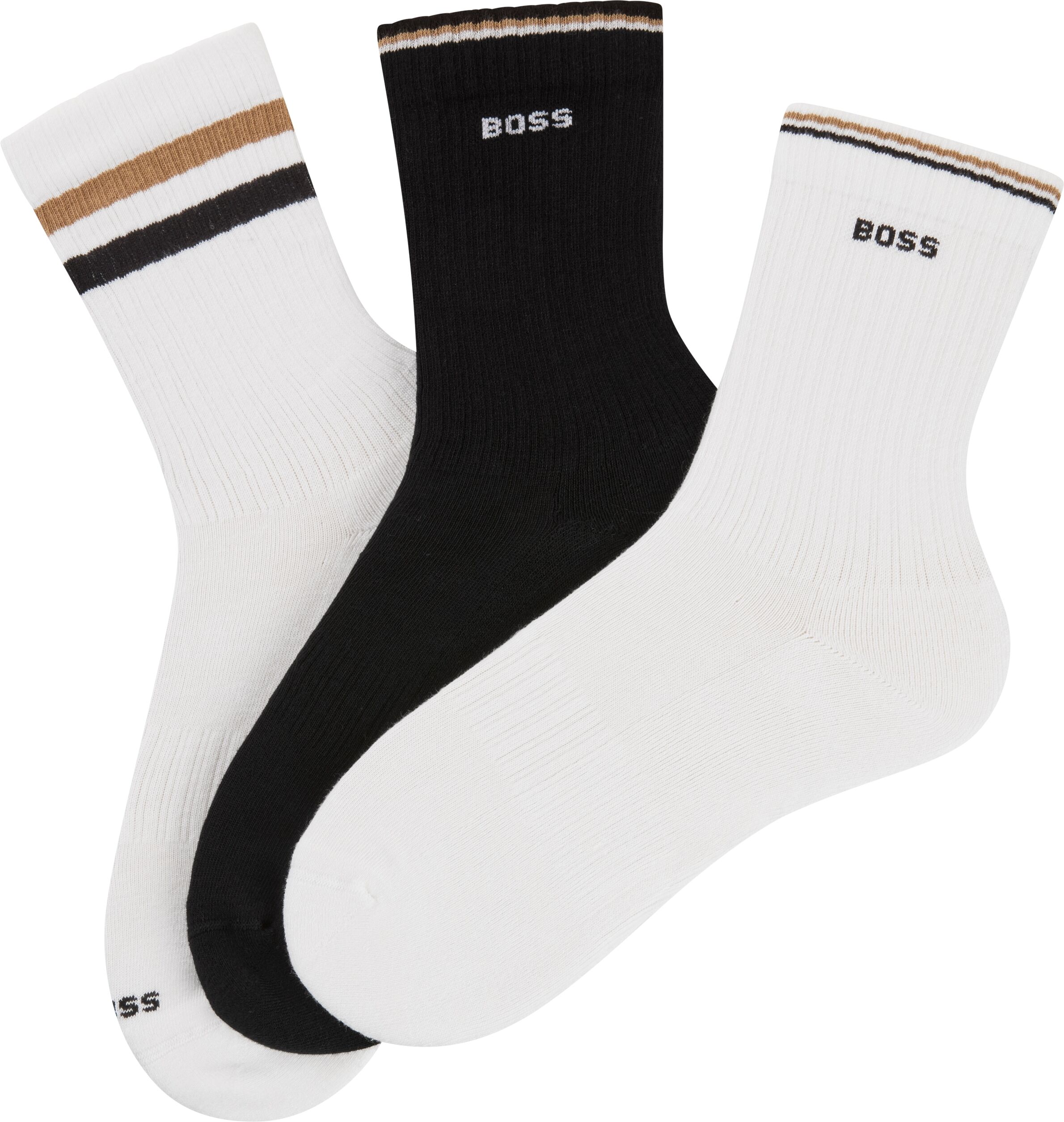 Socken BOSS "3P QS Rib Iconic VB", Herren, Gr. 39-42, weiß (open miscellaneous 960), Baumwollmischung, gemustert, Socken Socken, mit rippen und sportiven Streifen