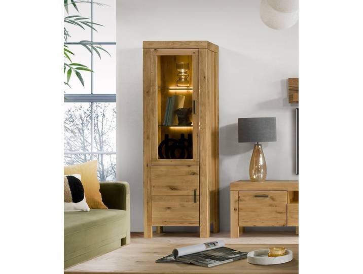 Vitrine schmal mit 2 Türen links Eiche teilmassiv Andria