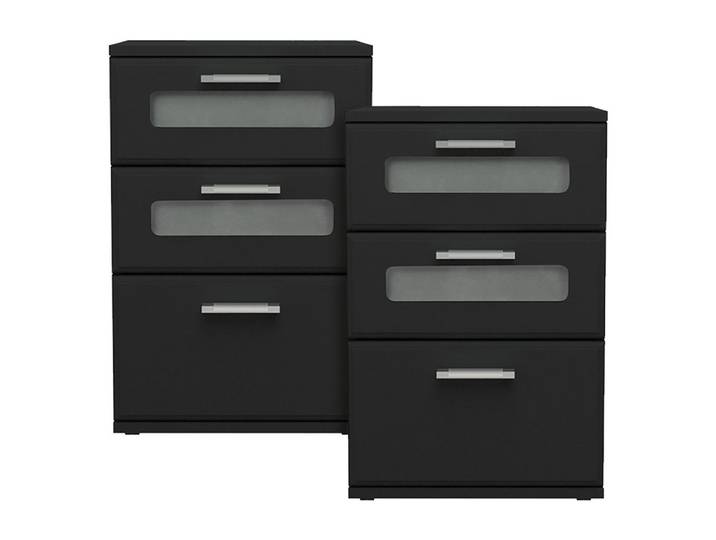 ML-DESIGN Nachttisch Nachtkommode mit 3 Schubladen aus Holz, oberste mit Glaseinsatz (2-St), Nachtschrank Kommode Boxspringbett Schwarz für Schlafzimmer oder Büro