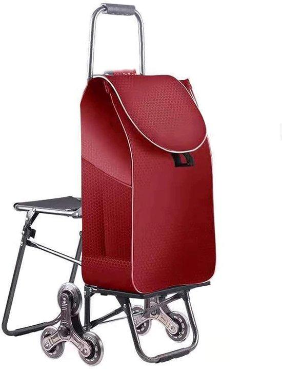 Famanu Boodschappentrolley mit 6 Rollen - Drehbarer, klappbarer Einkaufswagen mit Sitz - 35 L - Rot