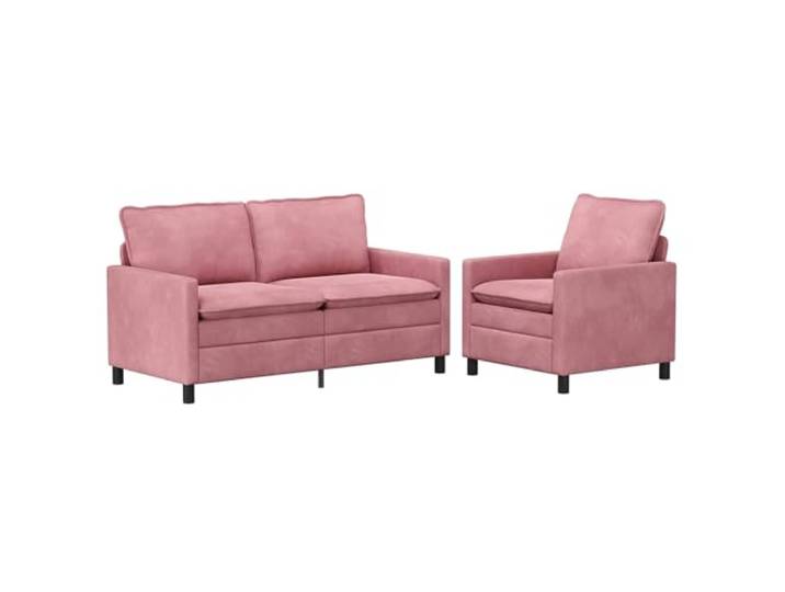 hliofuir Sofa Set 2-Teilig Rosa Samt Couch Garnitur Metallrahmen Elegante Sitzgruppe mit weicher Polsterung und getrennten Kissen für Komfort im Wohnzimmer oder Gästezimmer.