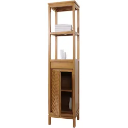 Teak-Hochschrank HWC-M74, Badschrank, 1 Tür 4 Fächer, hochwertiges B-Grade-Teak (Kernholz, 20-30 Jahre) 181x40x35cm