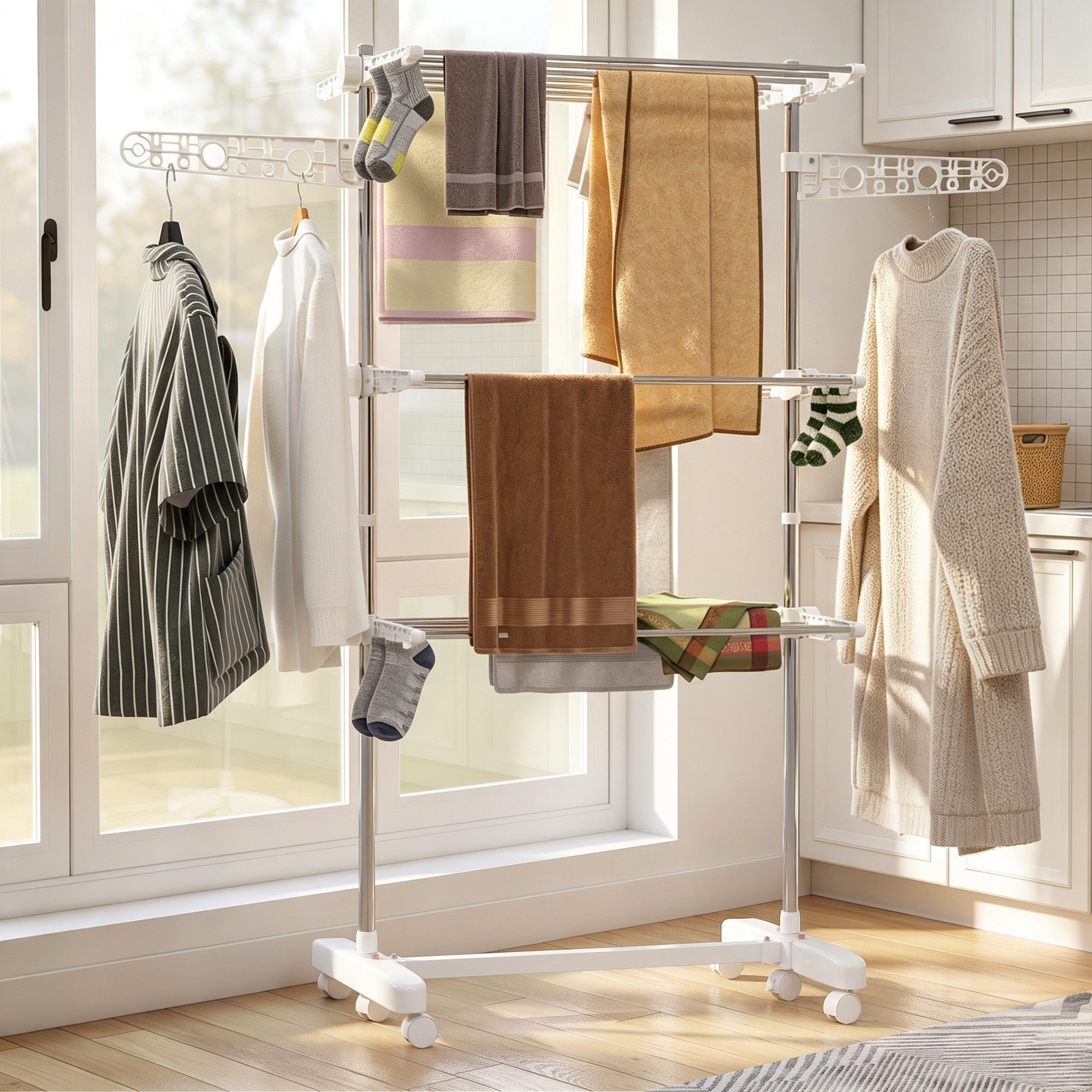 Homcom Stendino Premium 3 Piani Regolabile - Stendibiancheria di Lusso  in Acciaio Inox Aosom
