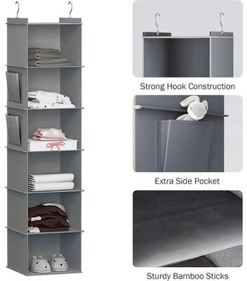 Uplift Picks Foldable 6 Shelf Hanging Closet Organizer With Hooks Foldable 6 Shelf Hanging Closet Organizer With Hooks