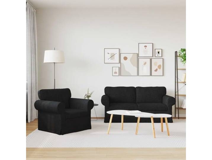 KTHLBRH Sofa-Set, 2-teilig, schwarz, 175 x 82 x 80 cm, Stoff Gestell aus Metall, Armlehnen aus Holz, ergonomisches Design, Verwendung im Innenbereich