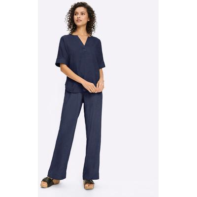 Hosenanzug HEINE, Damen, Gr. 42, Normalgrößen, blau (marine), 55% Leinen, 45% Viskose, Anzüge Hosenanzug